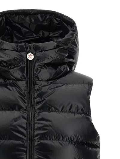 Perfect Moment Hooded Sleeveless Quilted Vest Pockets In Black