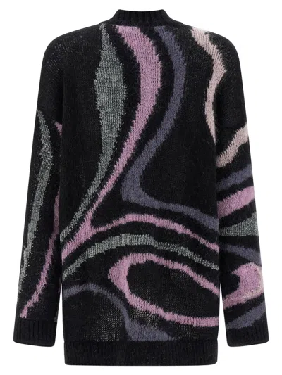 Pucci Embroidered Mohair Blend Oversize Cardigan In Black