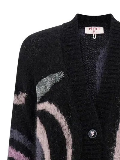 Pucci Embroidered Mohair Blend Oversize Cardigan In Black