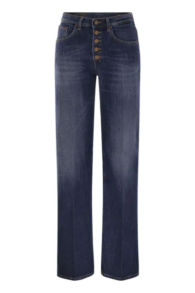 Dondup Medium Blue Straight-leg Jeans With Button Closure In Blue