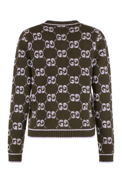 Gucci Wool Cardigan With Front Pockets And Long Sleeves In Green