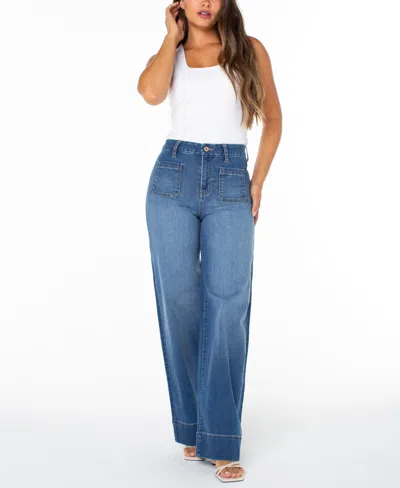 Celebrity Pink Juniors' High-rise Wide-leg Patch-pocket Jeans In Blue