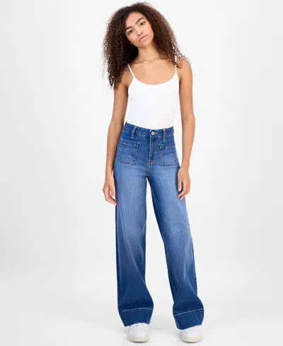 Celebrity Pink Juniors' High-rise Wide-leg Patch-pocket Jeans In Blue