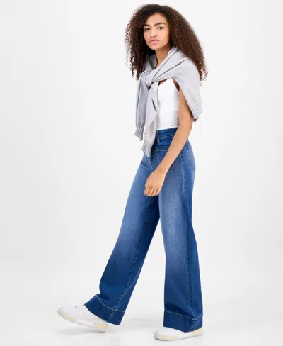 Celebrity Pink Juniors' High-rise Wide-leg Patch-pocket Jeans In Blue