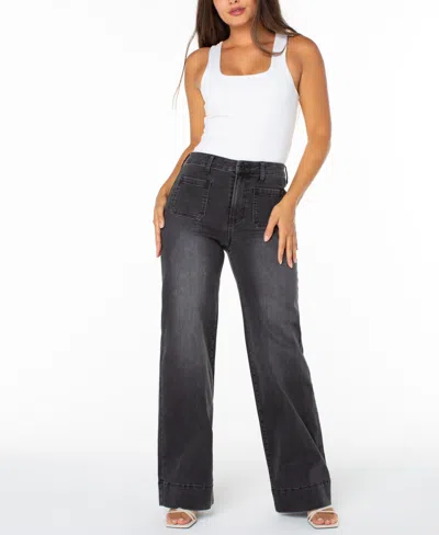 Celebrity Pink Juniors' High-rise Patch-pocket Wide-leg Jeans In Black