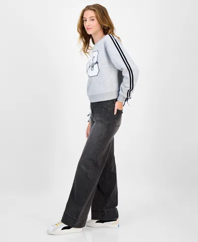 Celebrity Pink Juniors' High-rise Patch-pocket Wide-leg Jeans In Black