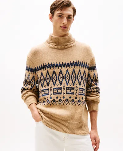 Tommy Hilfiger Patterned Roll-neck Sweater In Brown
