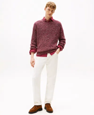 Tommy Hilfiger Men's Mouline Ribbed Crewneck Sweater In Red