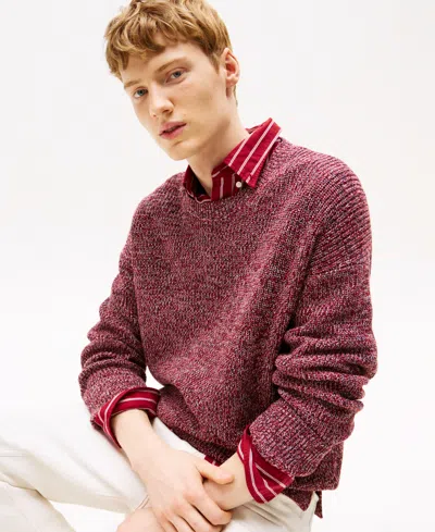 Tommy Hilfiger Men's Mouline Ribbed Crewneck Sweater In Red