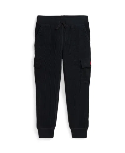Polo Ralph Lauren Kids' Cotton Waffle Cargo Joggers In Black