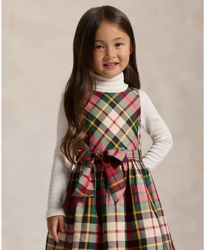 Polo Ralph Lauren Id Taffeta Woven Dress 2-6 Years 185 Red Cream Multi In Multi