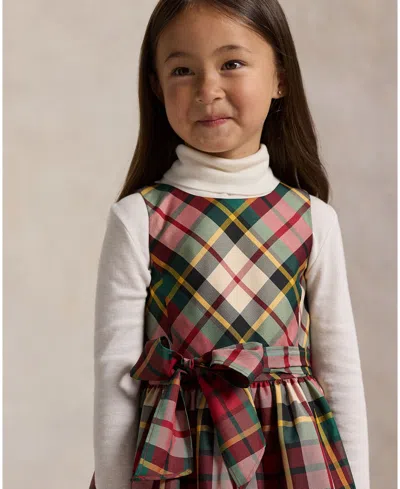Polo Ralph Lauren Id Taffeta Woven Dress 2-6 Years 185 Red Cream Multi In Multi