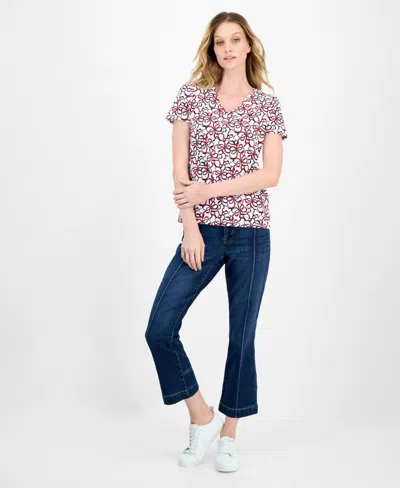 Nautica Jeans Women's Ribbon-print V-neck T-shirt In Multi