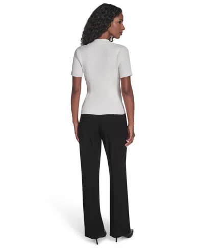 Calvin Klein Petite Collared Short Sleeve Button Detailing Sweater In White