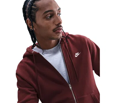 Nike Men's Club Full-zip Fleece Hoodie In Burgundy
