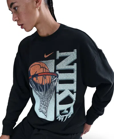 Nike Women's Fleece Loose Fit Crew Neck T-shirt In Black