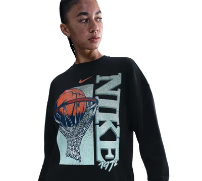 Nike Women's Fleece Loose Fit Crew Neck T-shirt In Black