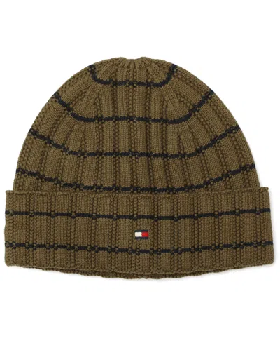 Tommy Hilfiger Men's Texture Rib Stripe Cuff Hat In Brown
