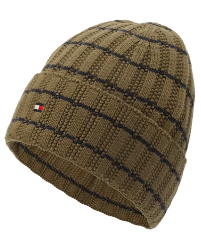 Tommy Hilfiger Men's Texture Rib Stripe Cuff Hat In Brown