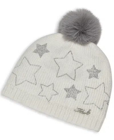 Karl Lagerfeld Women's Studded Star Detail Beanie In Gray