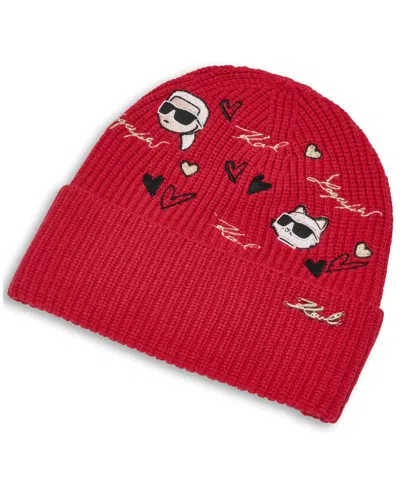Karl Lagerfeld Women's Embroidered Beanie In Red