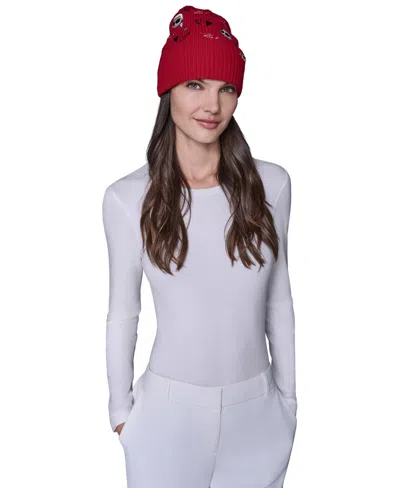 Karl Lagerfeld Women's Embroidered Beanie In Red