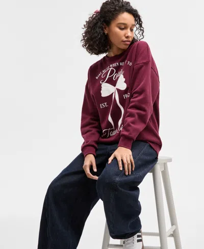 Self Esteem Juniors' Paris Bow Fleece Sweatshirt In Burgundy