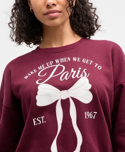 Self Esteem Juniors' Paris Bow Fleece Sweatshirt In Burgundy