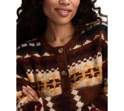Lucky Brand Women's Fair Isle Crew Neck Cardigan Sweater In Brown