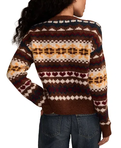 Lucky Brand Women's Fair Isle Crew Neck Cardigan Sweater In Brown
