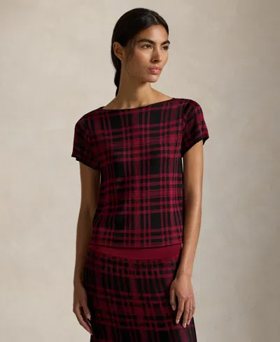 Polo Ralph Lauren Plaid Short-sleeve Sweater In Burgundy