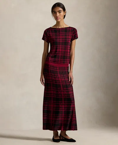 Polo Ralph Lauren Plaid Short-sleeve Sweater In Burgundy