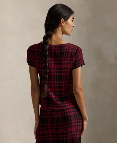 Polo Ralph Lauren Plaid Short-sleeve Sweater In Burgundy