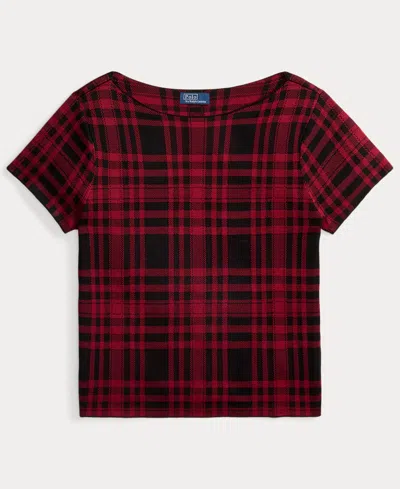 Polo Ralph Lauren Plaid Short-sleeve Sweater In Burgundy