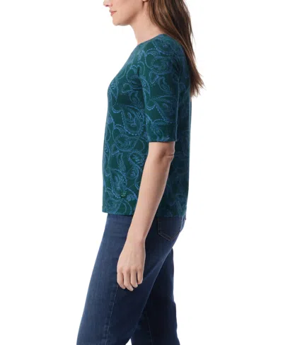 Gloria Vanderbilt Women's Alanis Printed Cuffed-sleeve T-shirt In Blue