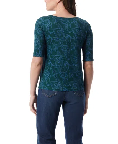 Gloria Vanderbilt Women's Alanis Printed Cuffed-sleeve T-shirt In Blue