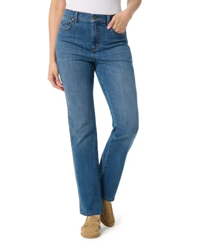 Gloria Vanderbilt Petites Womens High Rise Dark Wash Straight Leg Jeans In Blue