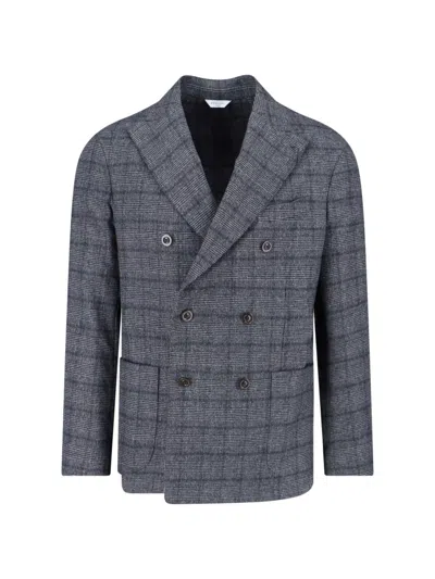 Boglioli Double-breasted Check Pattern Blazer Jacket In Gray