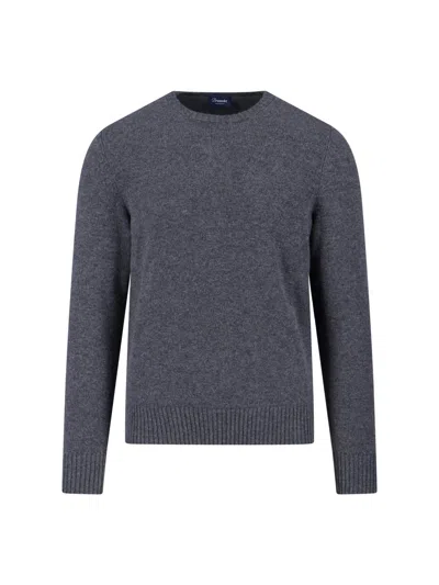Drumohr Textured Knit Grey Sweater With Round Neckline In Gray