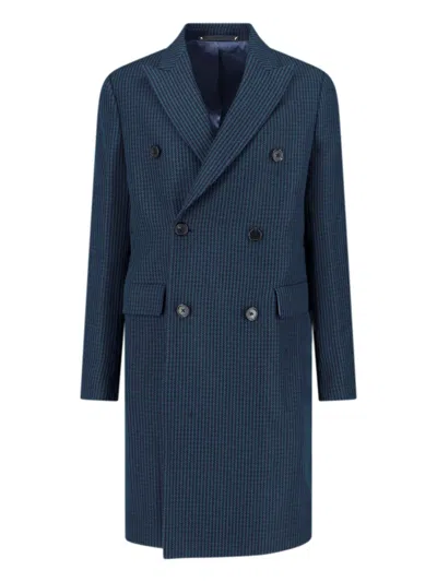 Paul Smith Double-breasted Long Jacket Back Vent In Blue