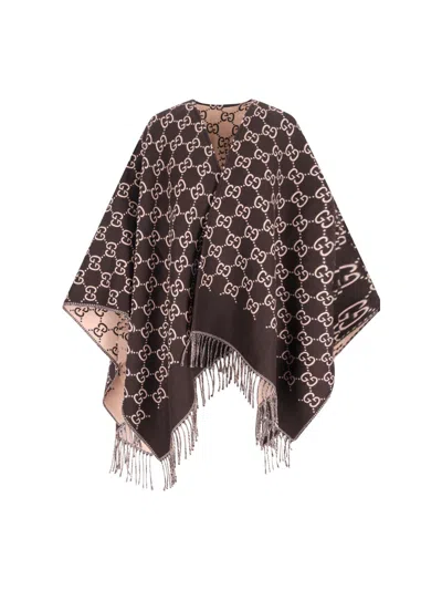 Gucci Wool Cape Featuring Fringe Detail In Brown