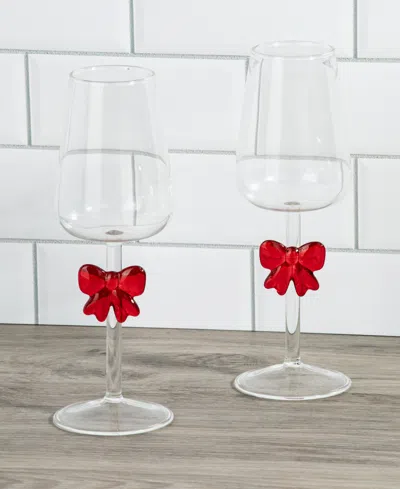 Thirstystone Bow Wine Glasses, Set Of 2 In Transparent