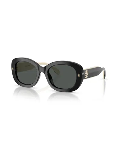 Tory Burch Oval-frame Logo-detail Sunglasses In Black