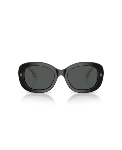 Tory Burch Oval-frame Logo-detail Sunglasses In Black