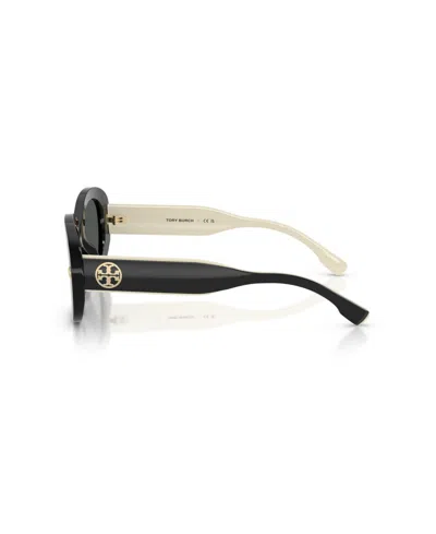 Tory Burch Oval-frame Logo-detail Sunglasses In Black