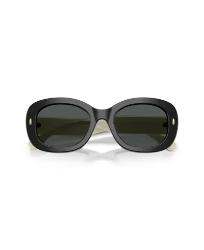 Tory Burch Oval-frame Logo-detail Sunglasses In Black