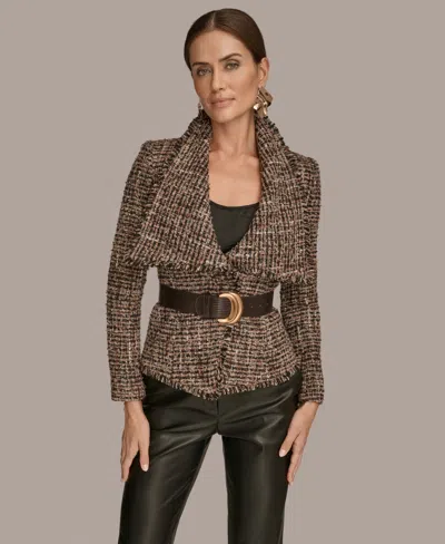 Donna Karan Women's Belted Tweed Blazer In Gray