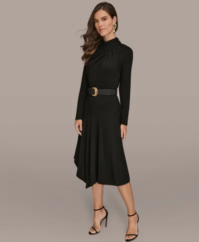 Donna Karan Women's Long Sleeves Angle Hem Dress In Black