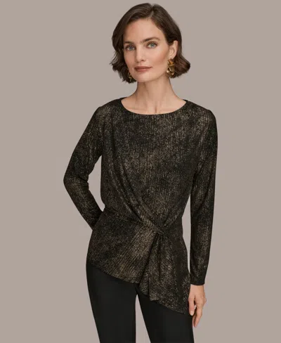 Donna Karan New York Metallic Long Sleeve Shirt In Black