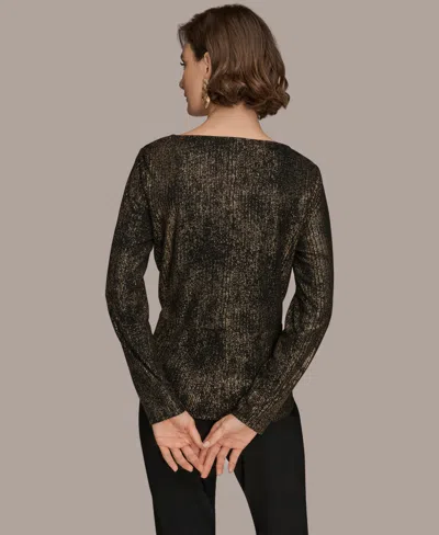 Donna Karan New York Metallic Long Sleeve Shirt In Black